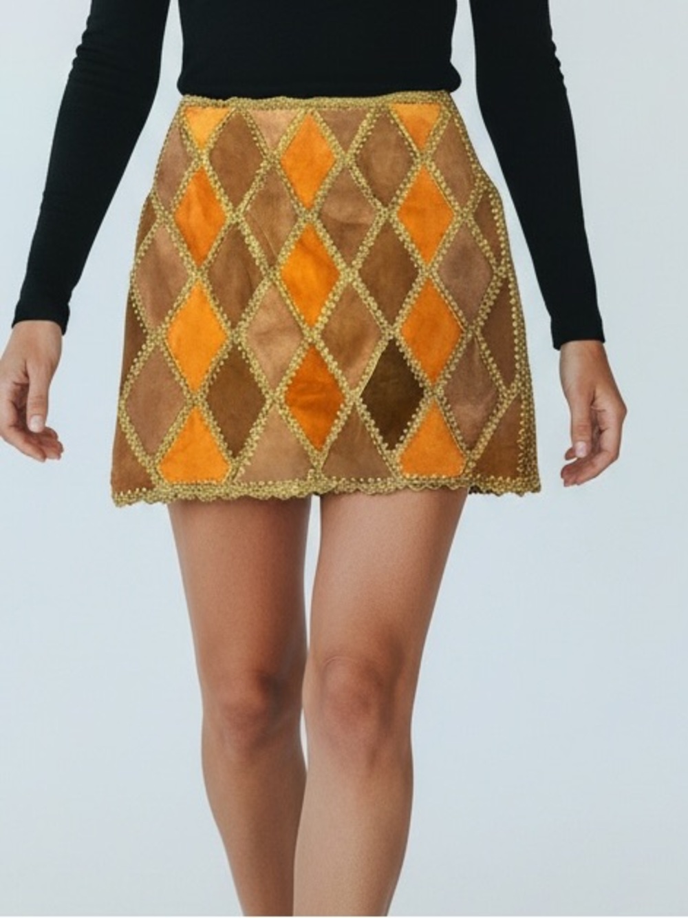 Rem Garson Vintage Genuine Leather Patchwork Mini Skirt